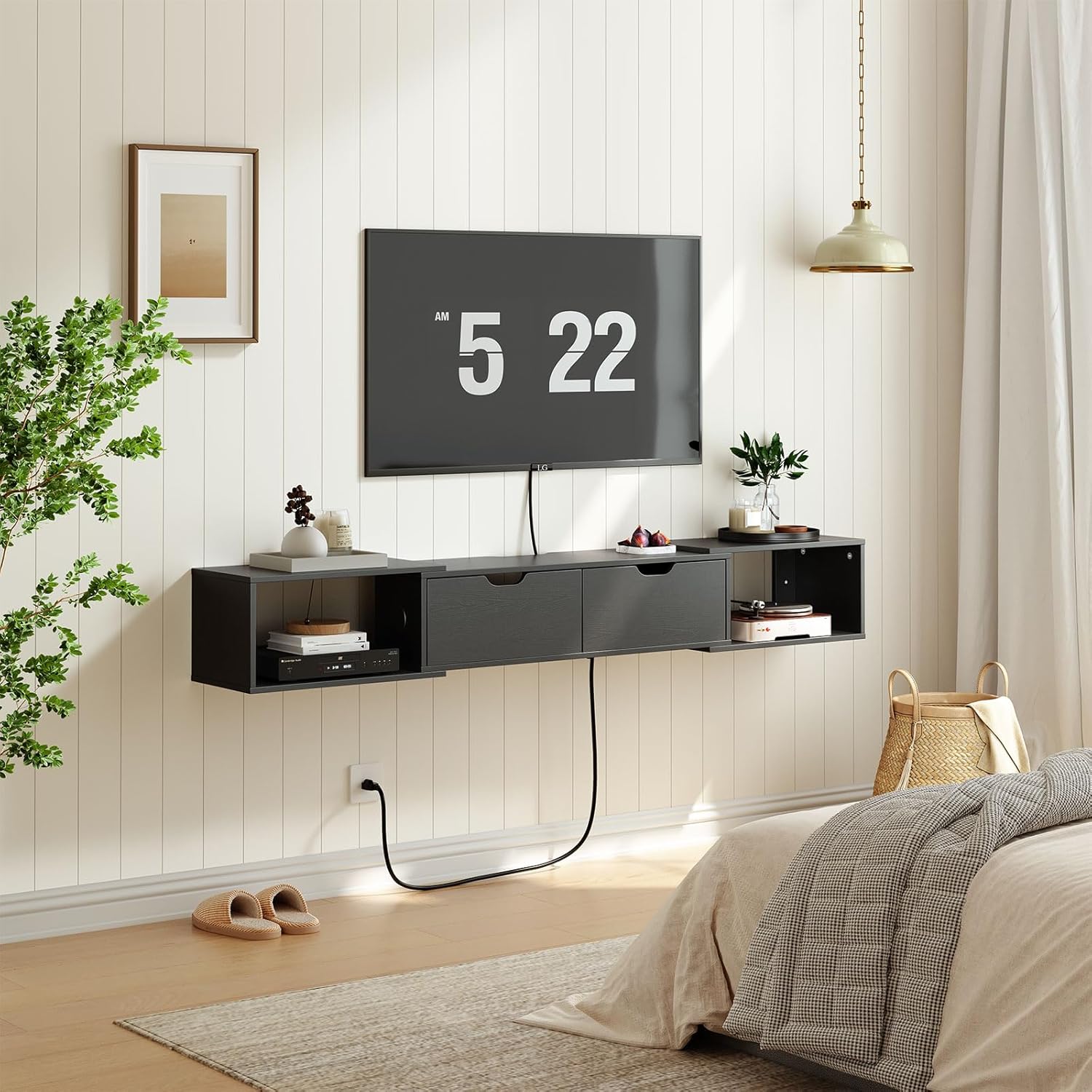 HOOBRO 622 Floating TV Stand with Power Outlet Black