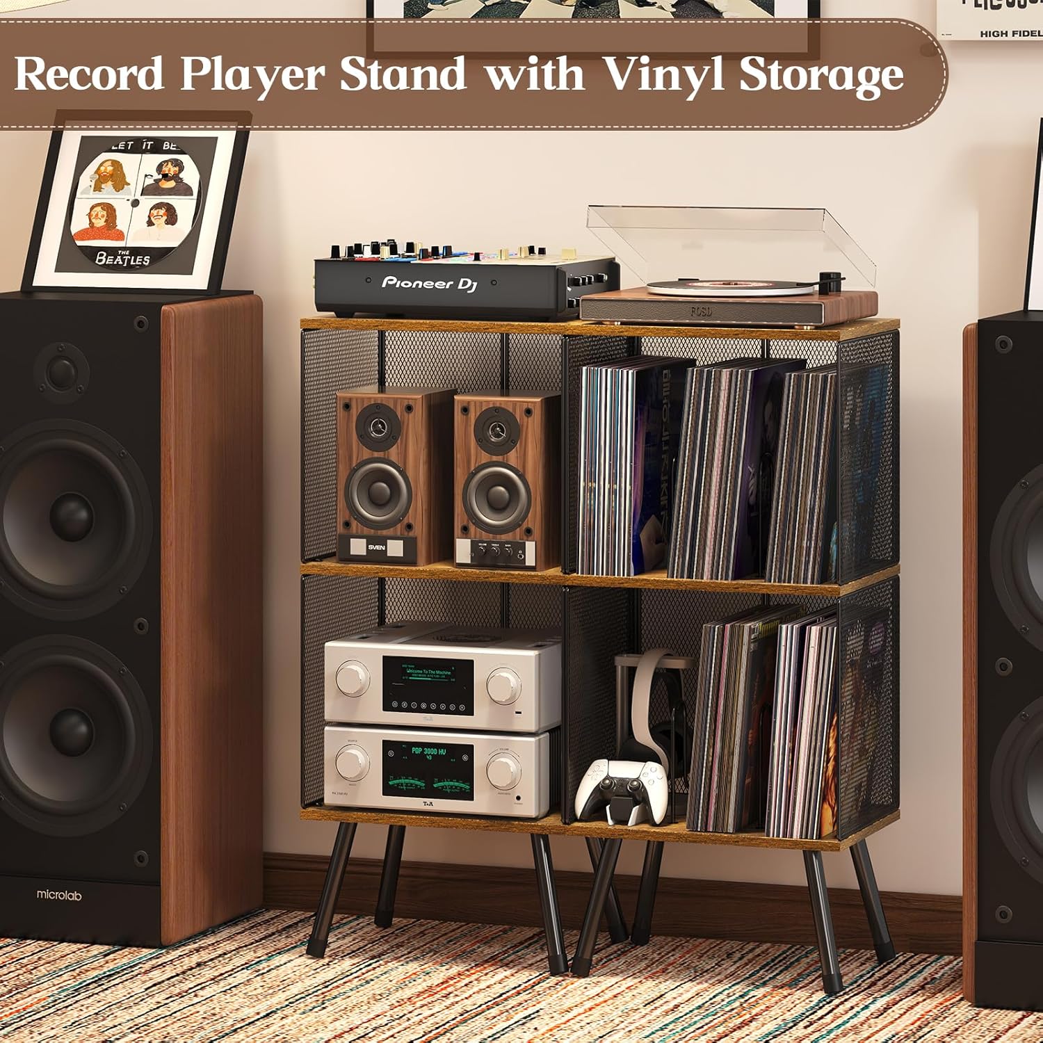 X-cosrack 3-Tier Record Player Stand with Storage