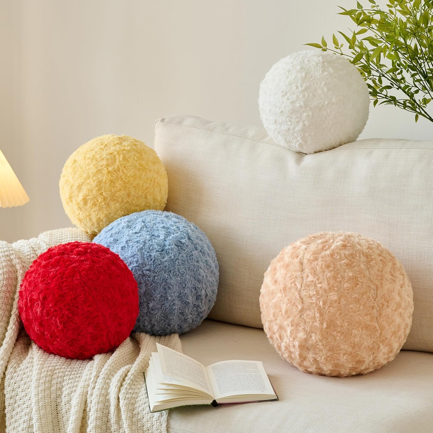Red Mini Ball Pillow 86 Inch Decorative Round Throw Pillow for Couch