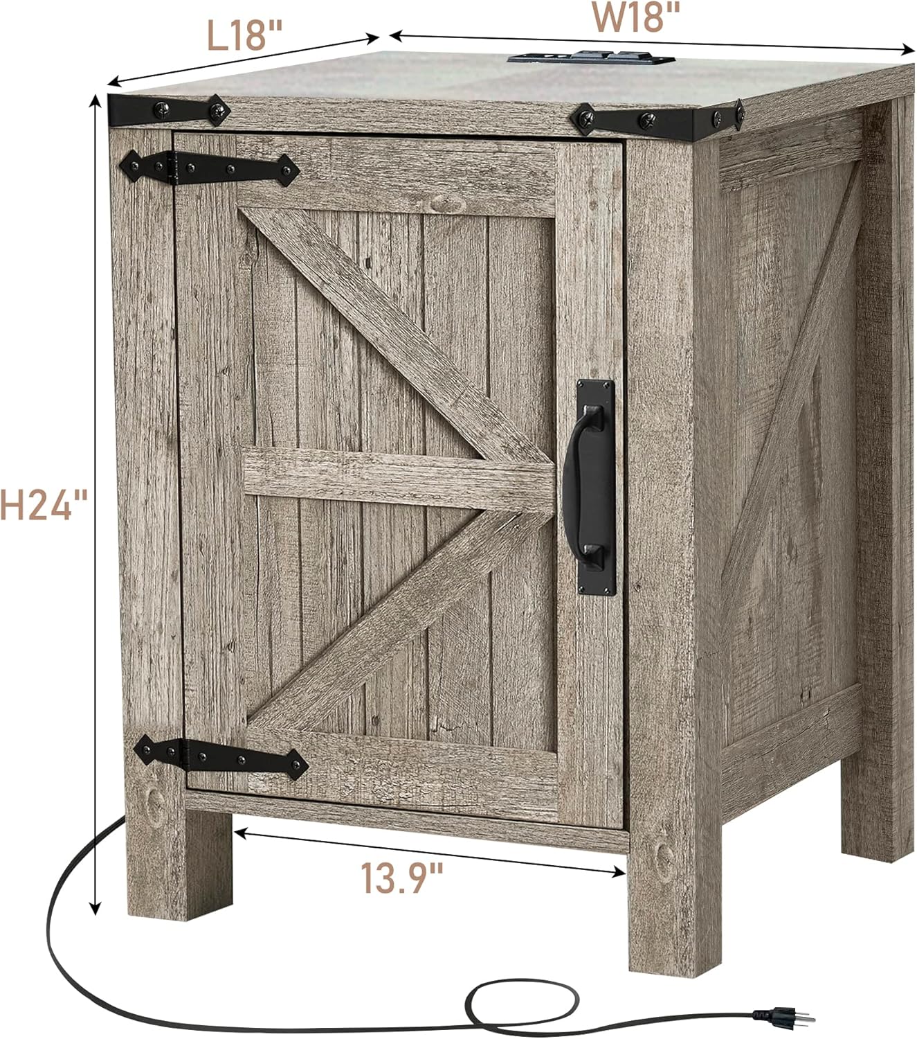OKD Nightstand with Charging Station and Barn Door