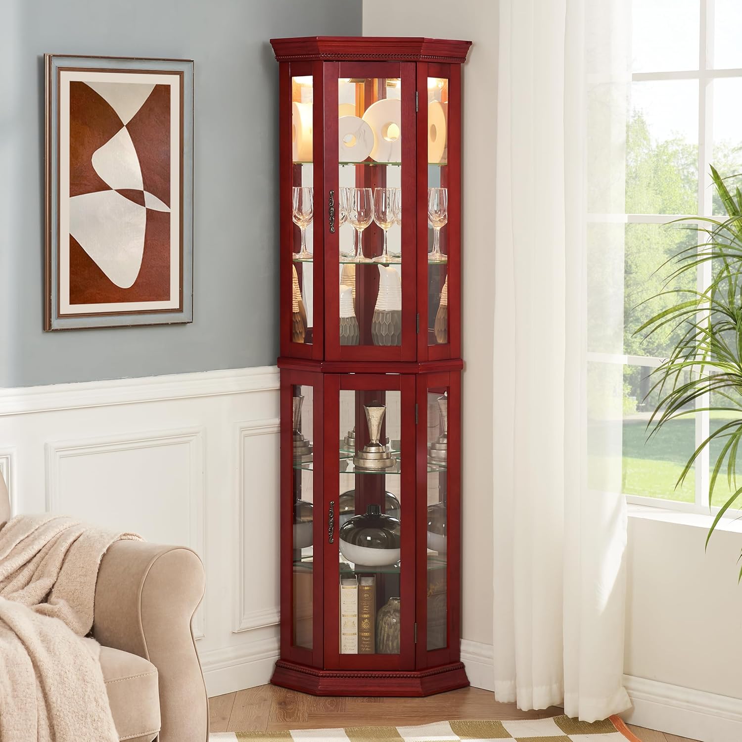 Ball Cast 70 H Lighted Corner Curio Cabinet