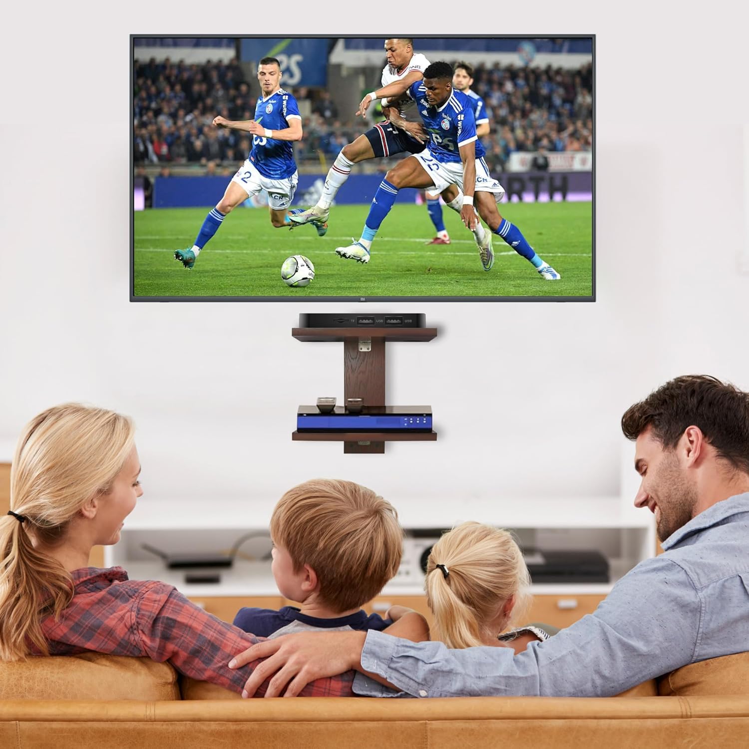 Floating Projector Wall Mount TV Shelf 2 Tiers Walnut