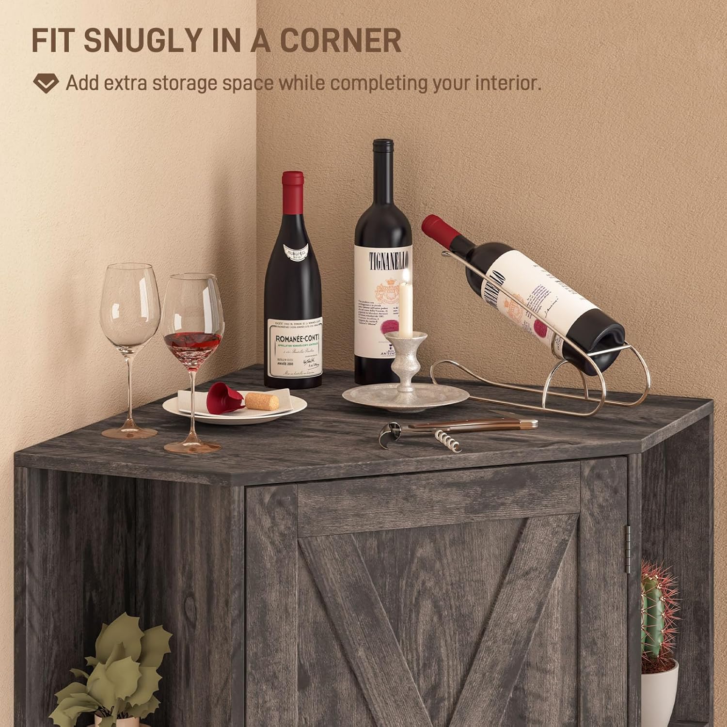 Farmhouse Corner Cabinet with Adjustable Shelves and Doors Grey 1