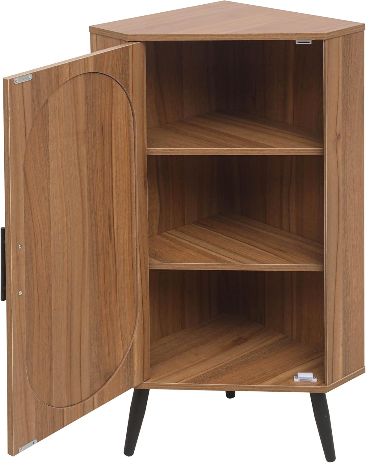 Knocbel Rustic Corner Storage Cabinet with Adjustable Shelves and Rattan Door