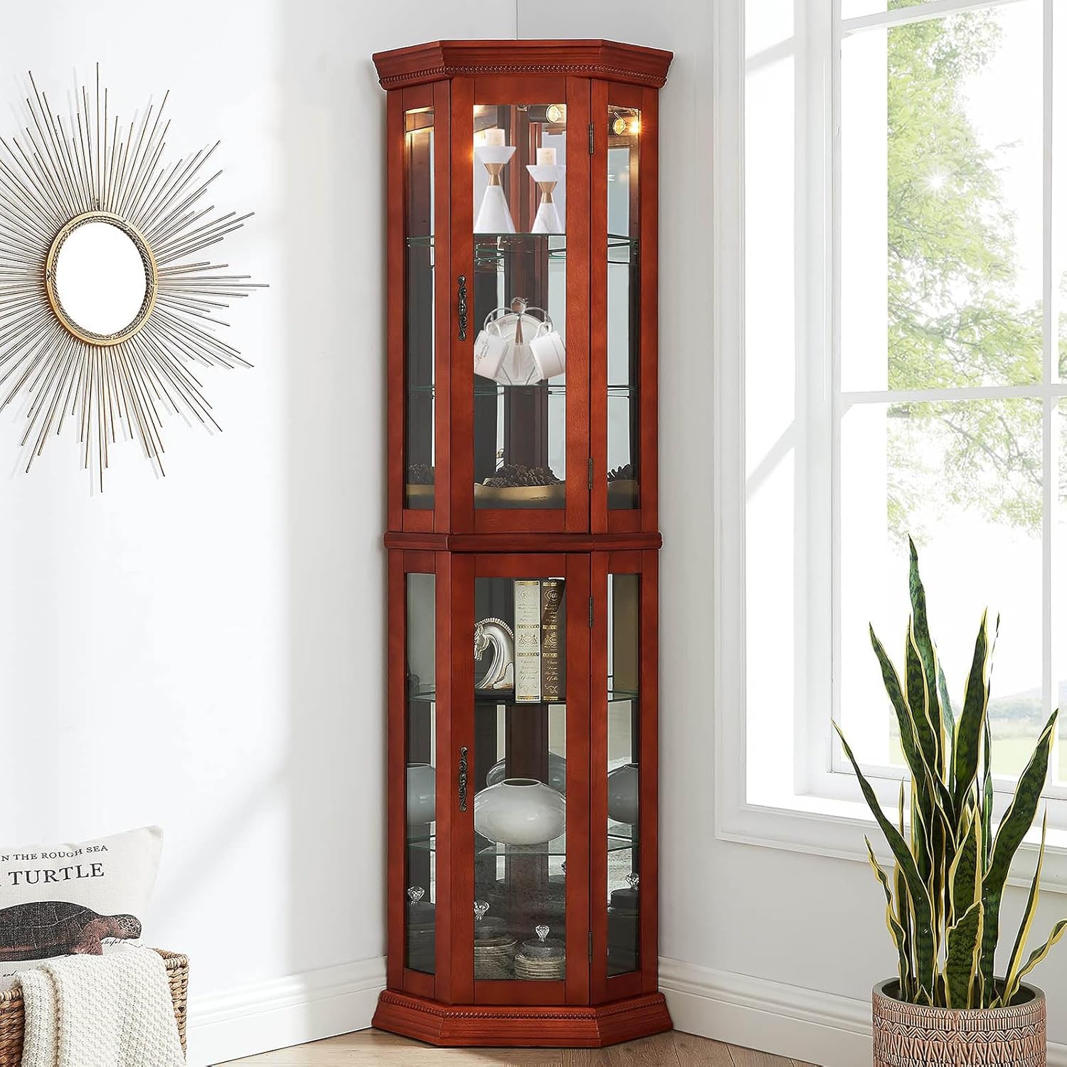 Classic Cherry Display Cabinet with Built-in Lighting