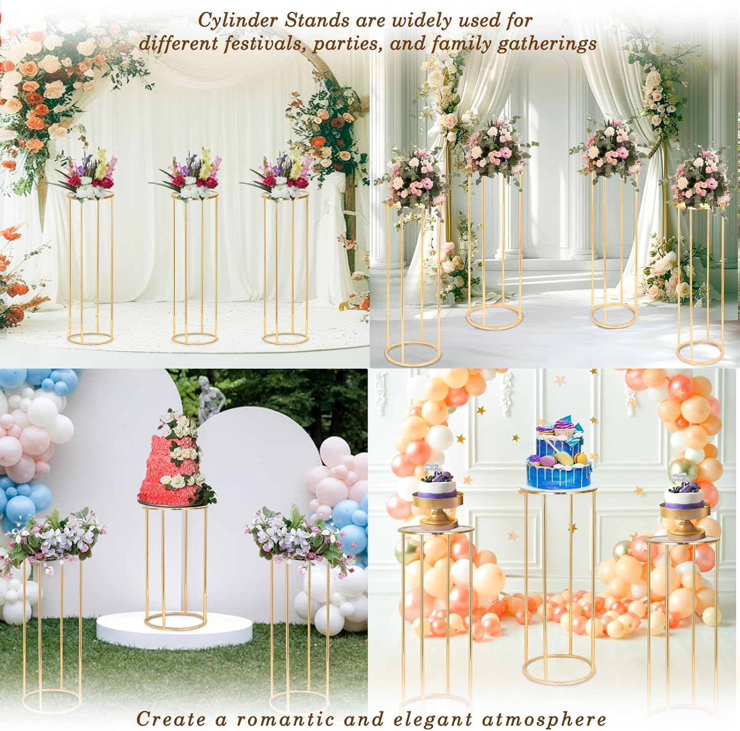 3PCS Gold Metal Cylinder Party Stands for Events Display Tables