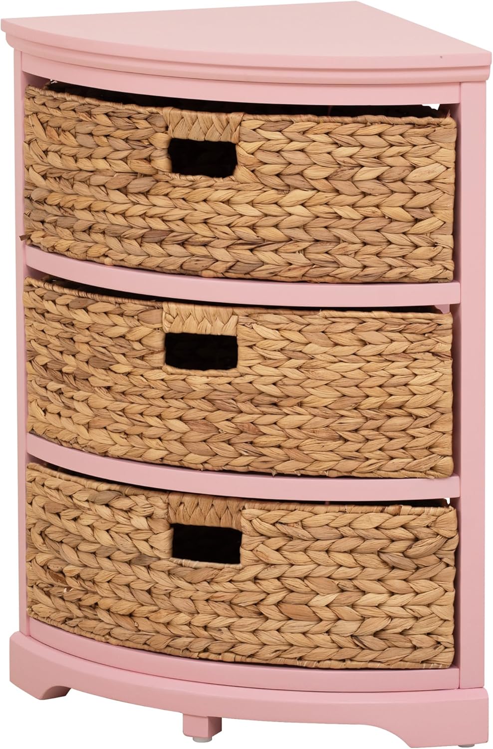 eHemco Hampton Meadows 3 Tier Corner Table with 3 Wicker Baskets Pink