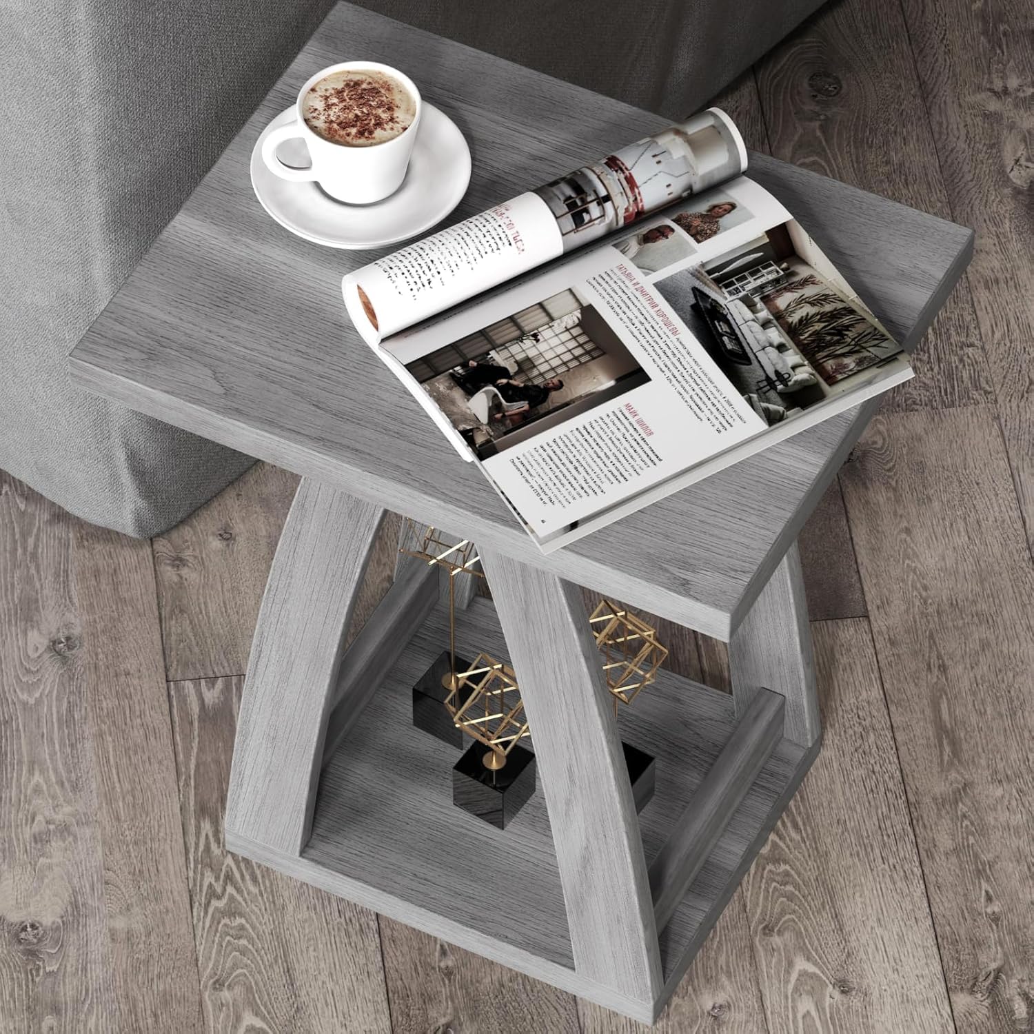 Modern Grey End Table Set of 2 for Living Room and Bedroom