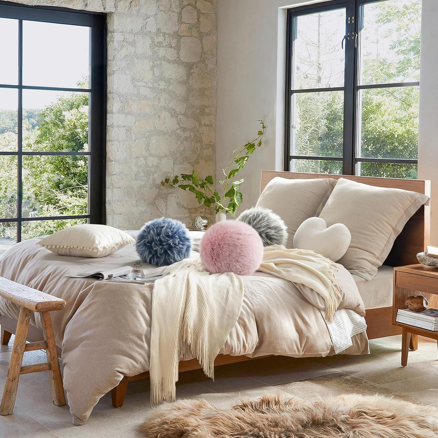 Ashler Plush Round Pillows with Handle