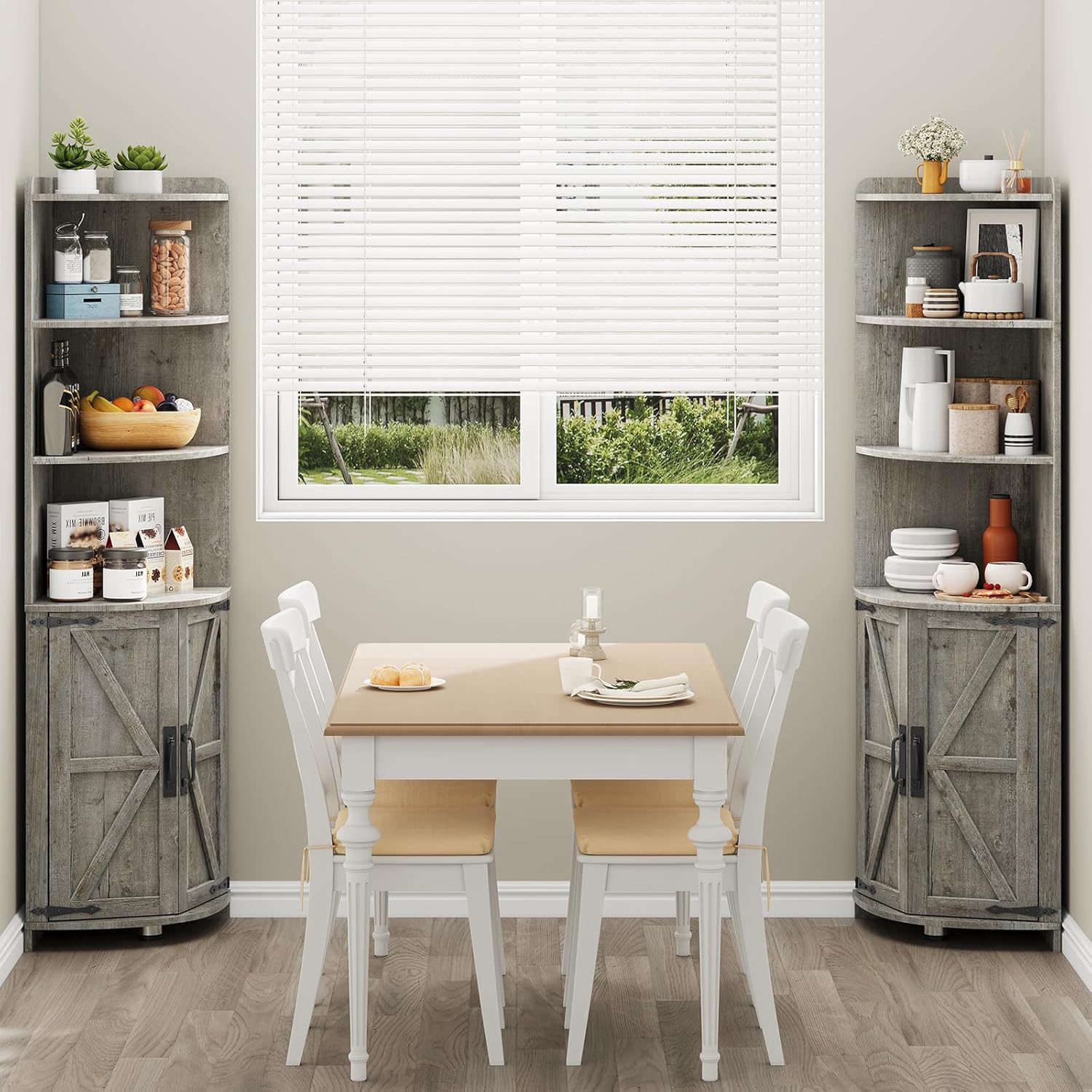Vabches Tall Corner Cabinet with Barn Door Design Grey