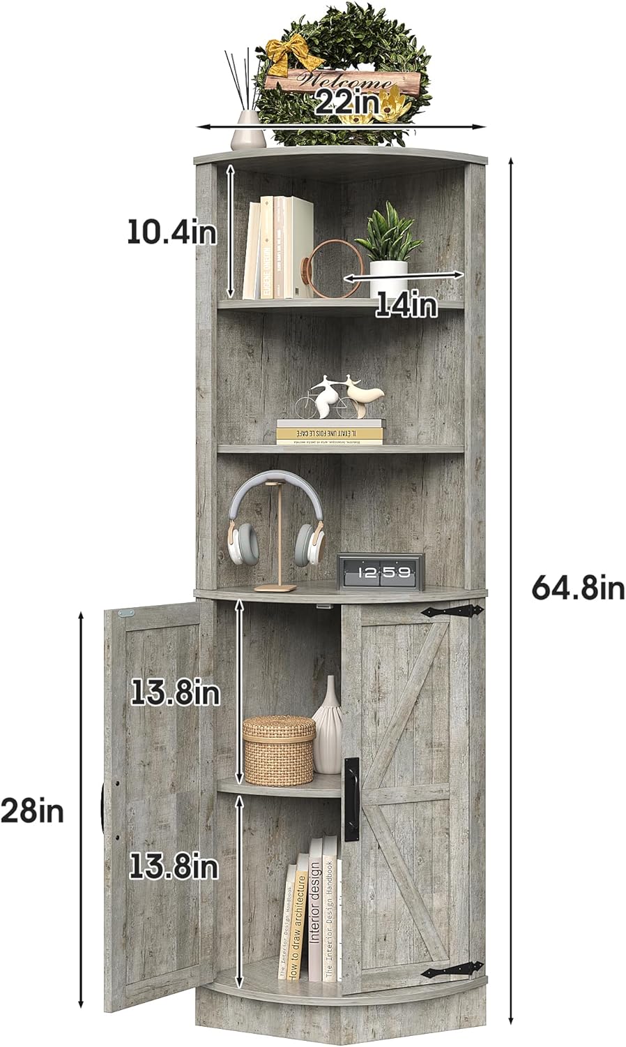 Vabches 648 Tall Farmhouse Corner Cabinet with Storage Shelves