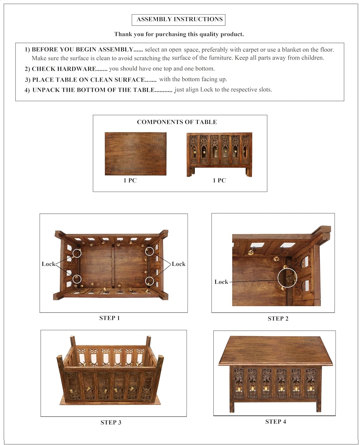 COTTON CRAFT Solid Wood Coffee Table with Foldable Legs