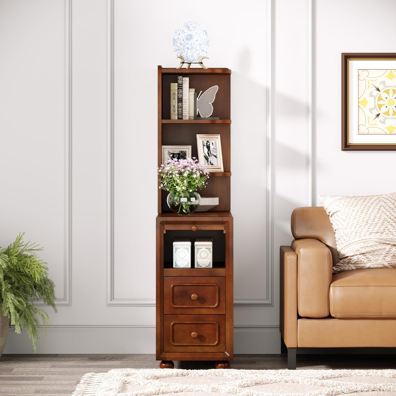 Solid Wood End Table with Drawers and Reversible Shelves 1