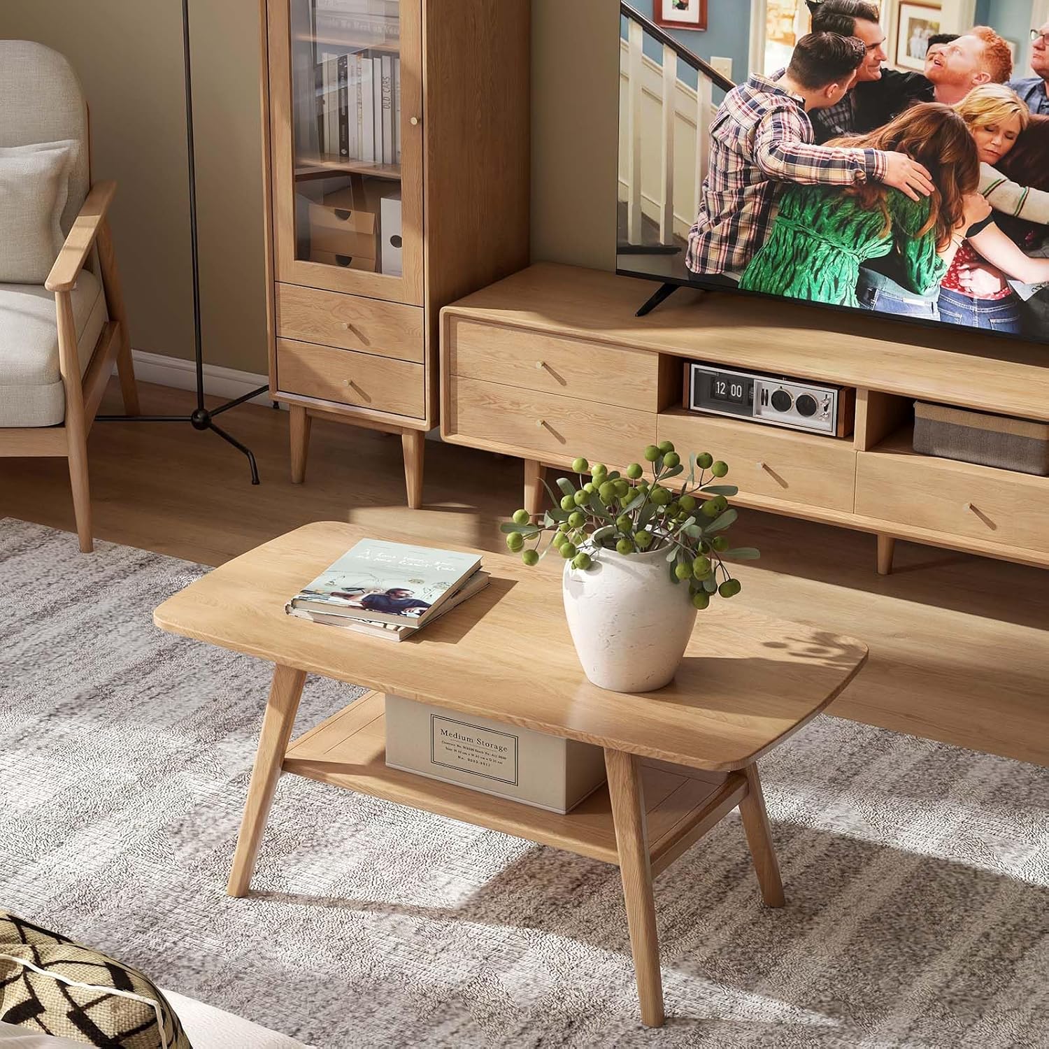 Wayshome Solid Oak Coffee Table 2-Tier Storage