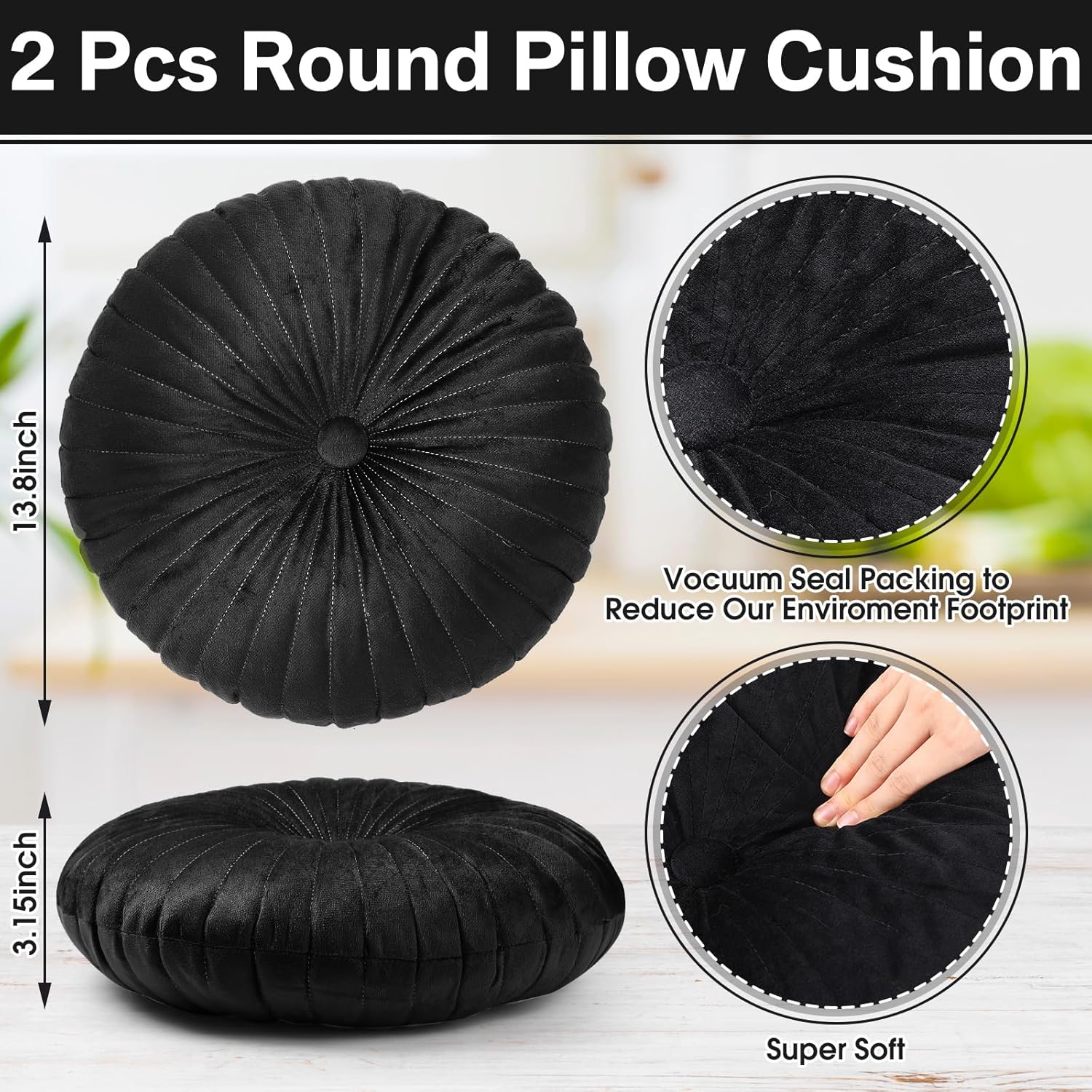 Namalu Round Throw Pillow 138 Inch Black 2 Pcs