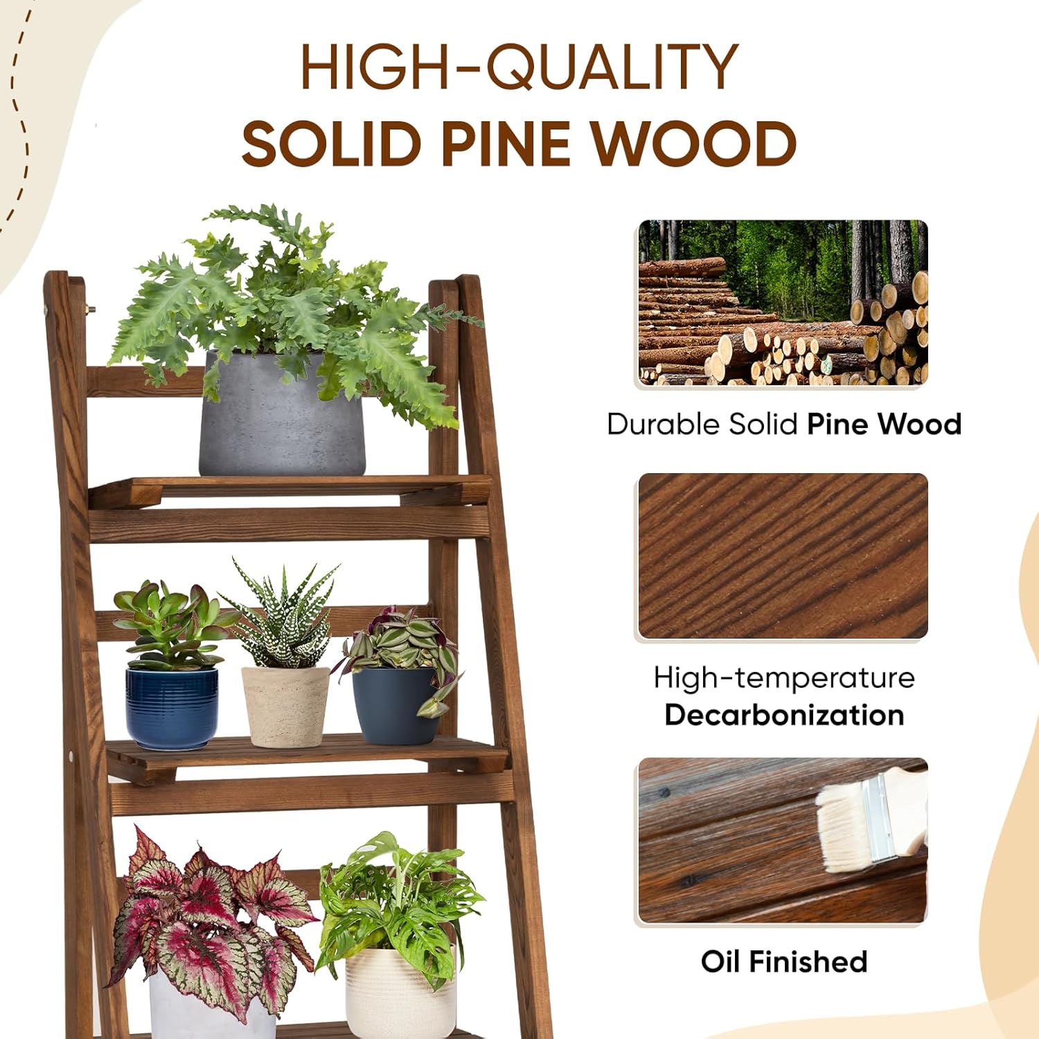 IDZO 4 Tier Wooden Ladder Shelf Storage Unit
