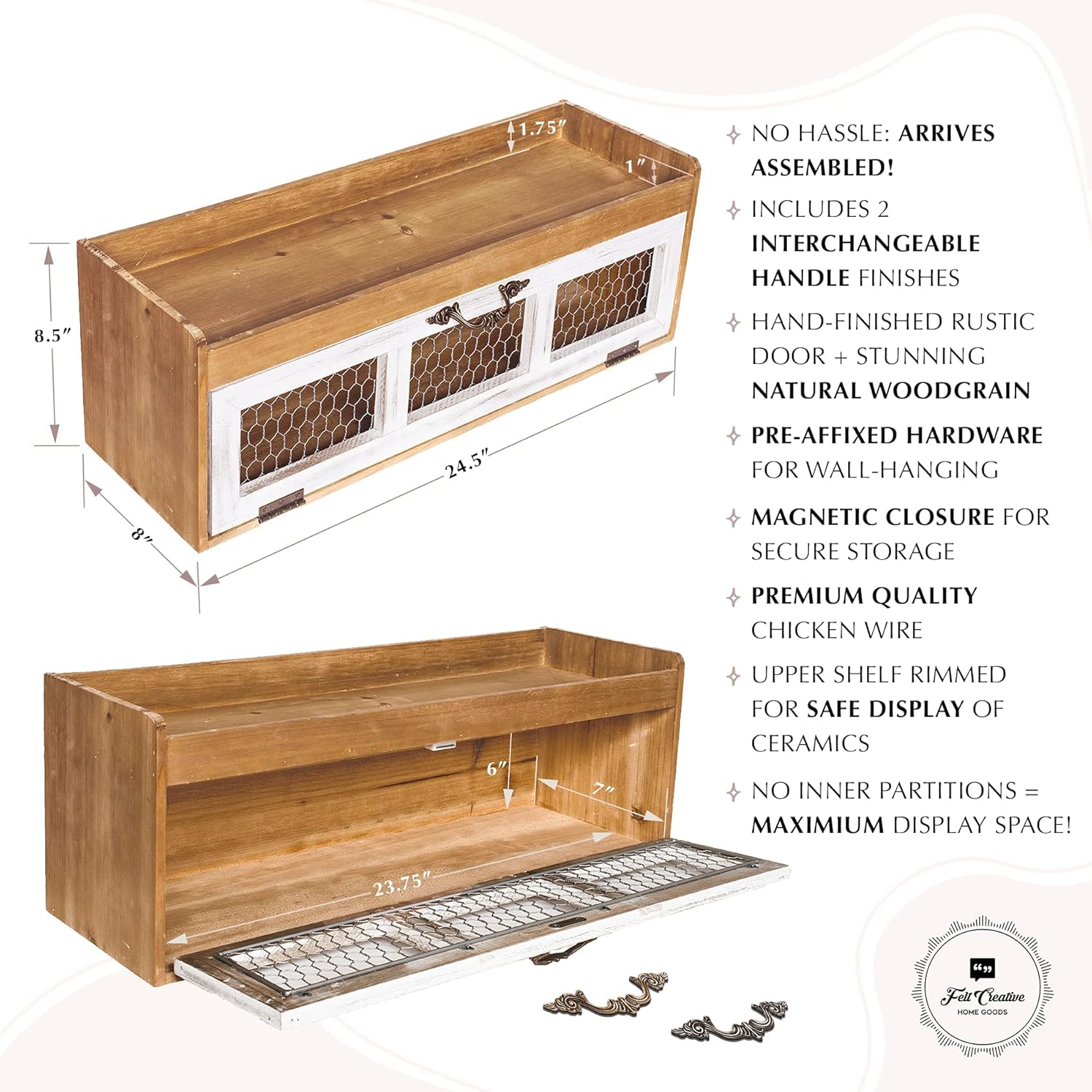 Farmhouse Chicken Wire Countertop Shelving Organizer - Rustic Kitchen Storage Cabinet - Decorative Pantry Display