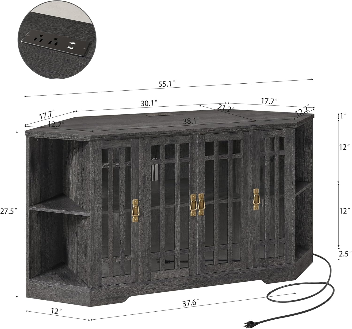 IRONCK Corner TV Stand 60 Inch Charcoal Grey