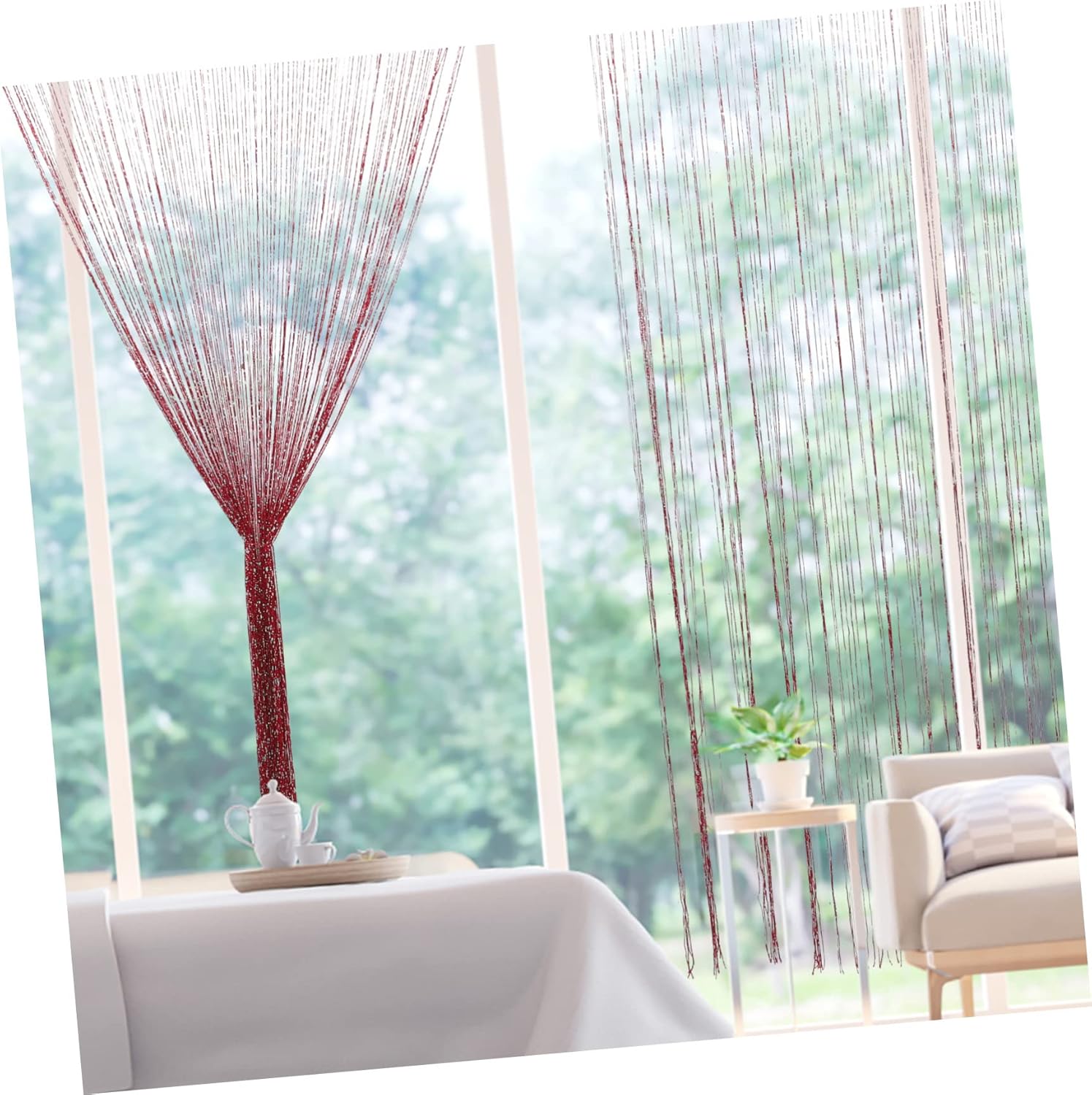 Silver Thread Screen Curtain for Doorway Room Divider Boho Decor