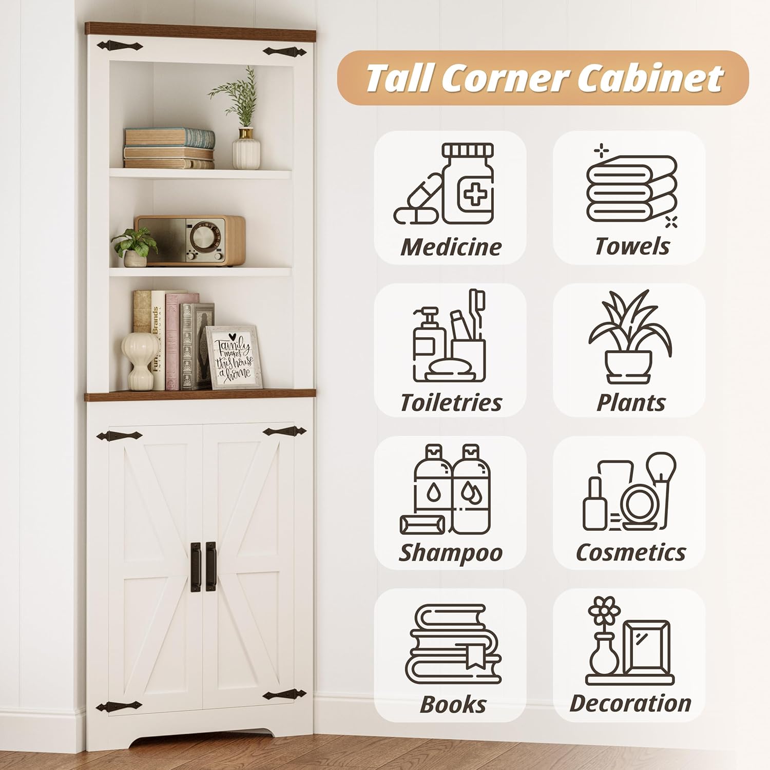 IRONCK Corner Cabinet 68 Tall White Storage