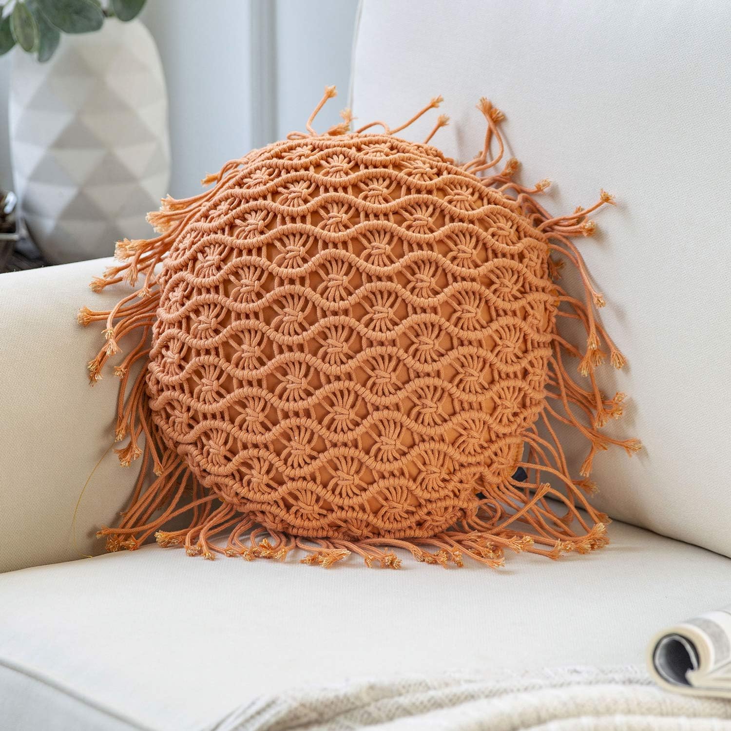 Phantoscope Cotton Boho Throw Pillow with Tassel
