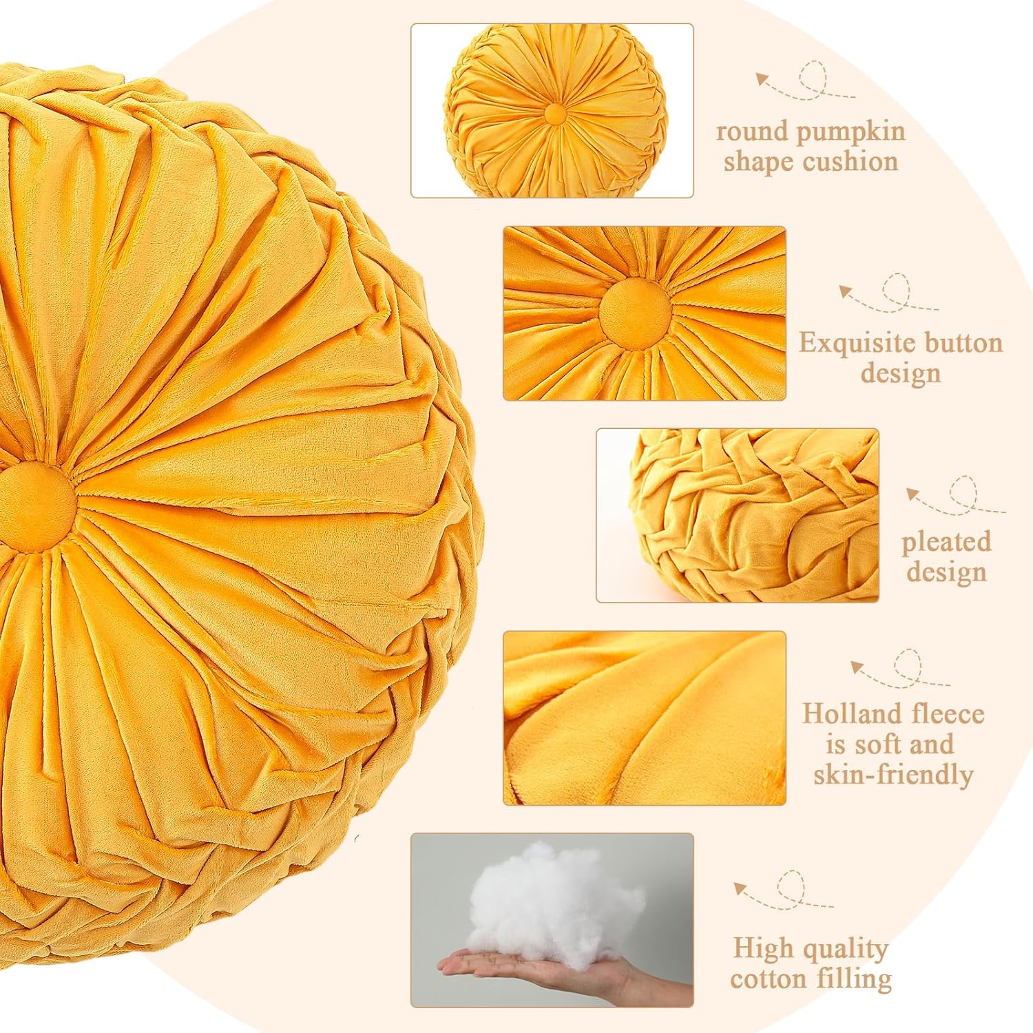 Yellow Velvet Round Throw Pillow 15 Inch Decorative