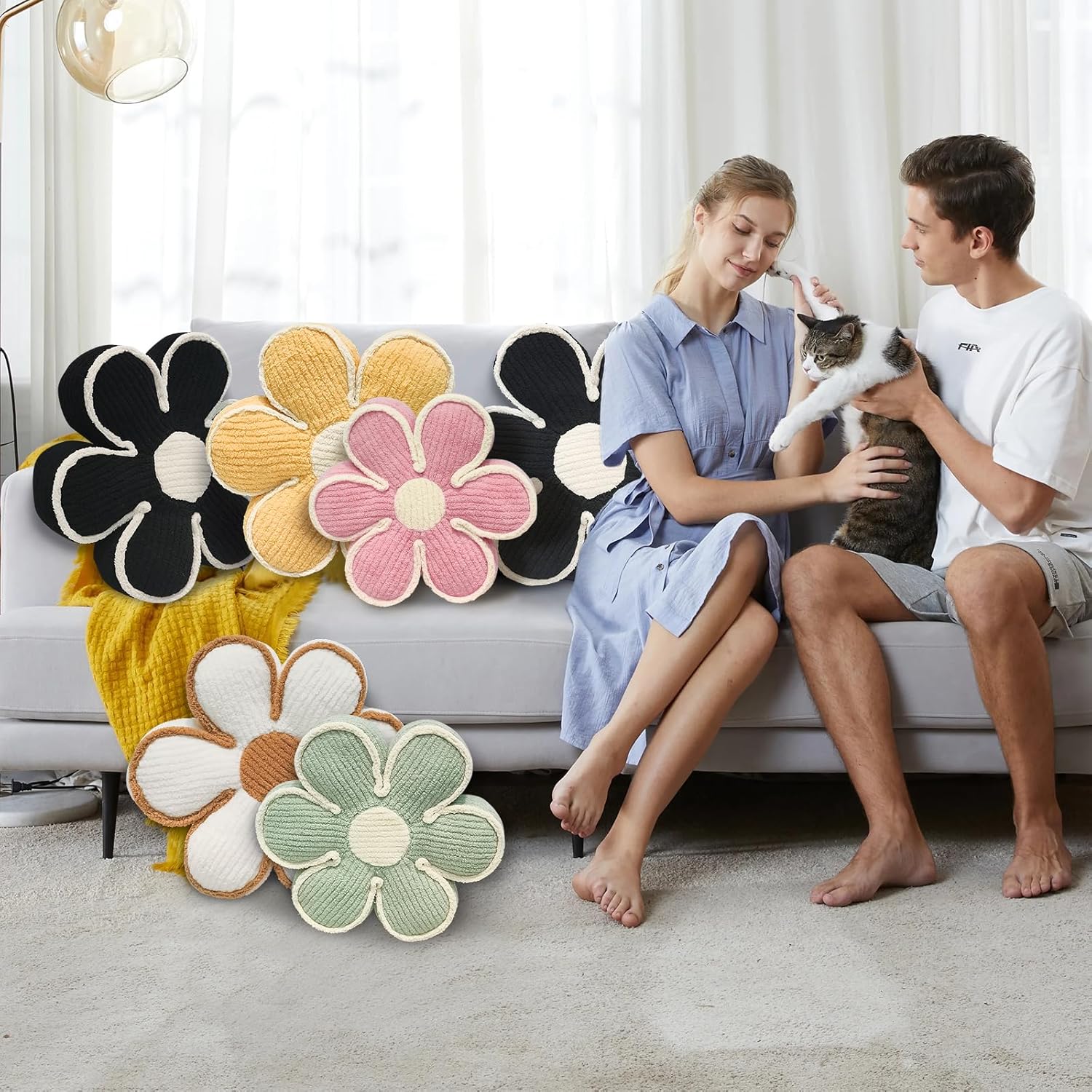 Soft Pink Daisy Flower Shaped Decorative Pillow