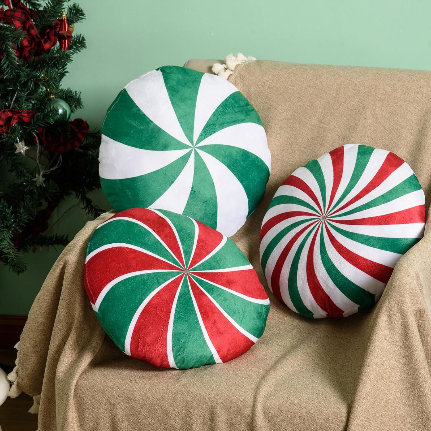 MixTeach 3 Pcs Spiral Christmas Throw Pillows
