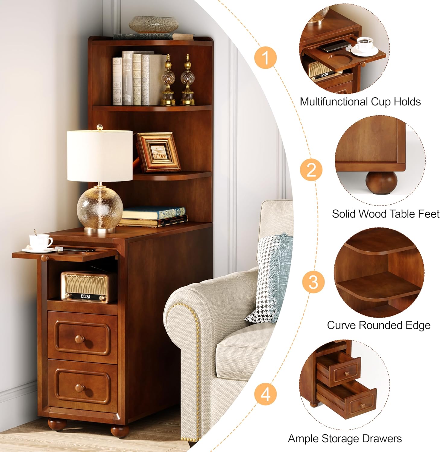 Solid Wood End Table with Drawers and Reversible Shelves 1