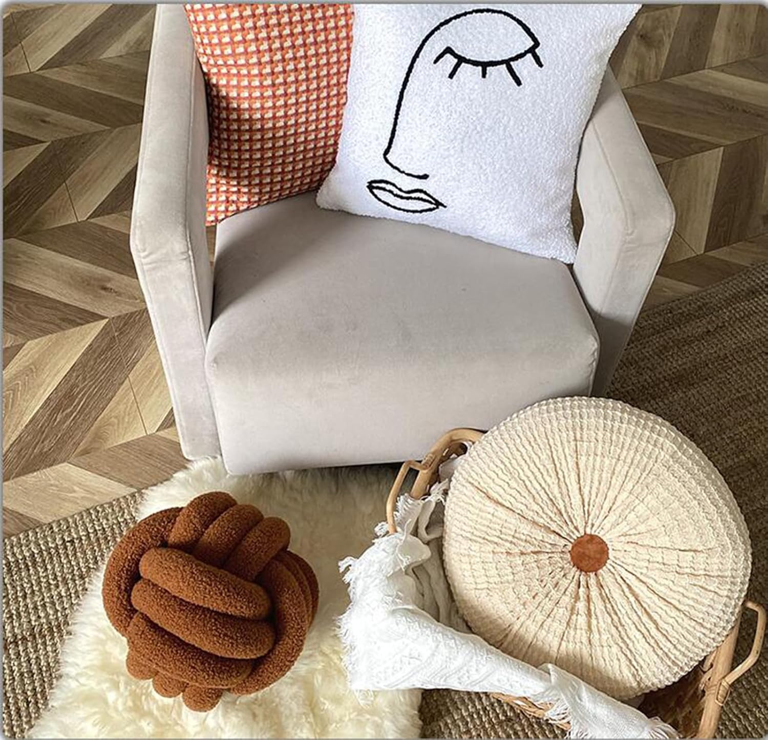 Boho Round Throw Pillow 1575in Off Peach
