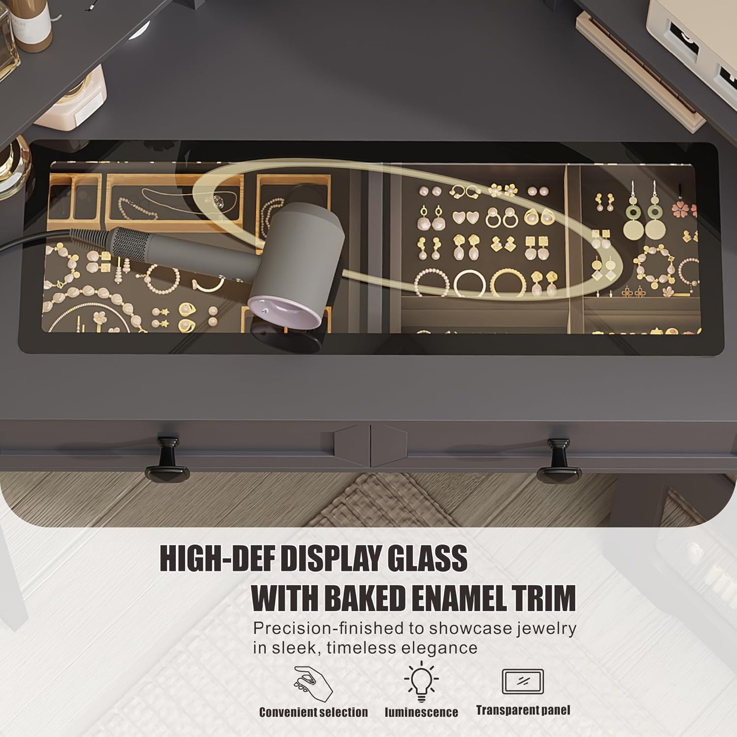 Modern Corner Vanity Desk with Mirror Lights and Storage