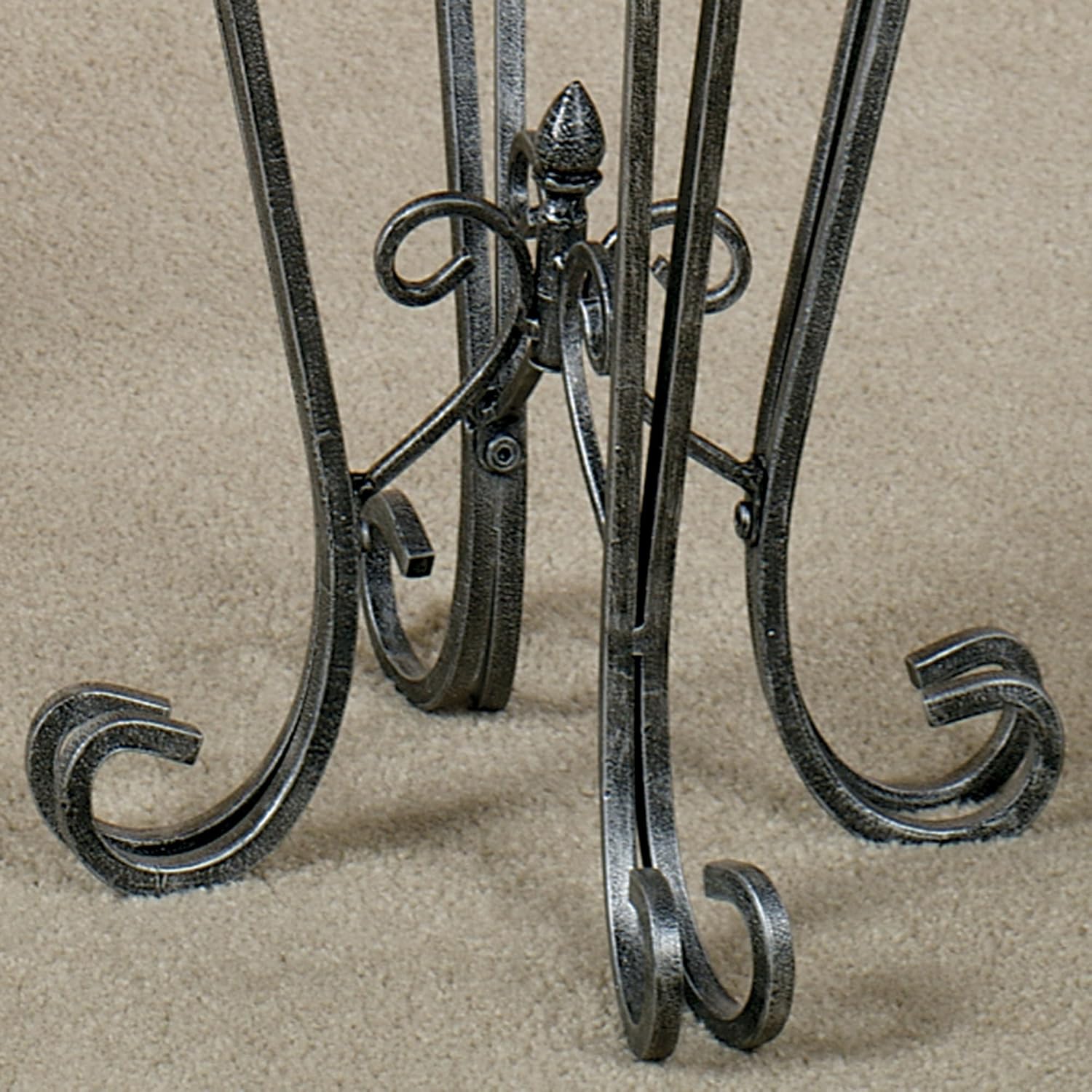 Touch of Class Chalcedony Metal Scroll Pedestal Table - Beveled Glass - Antique Pewter - Square Top - Elegant Accent