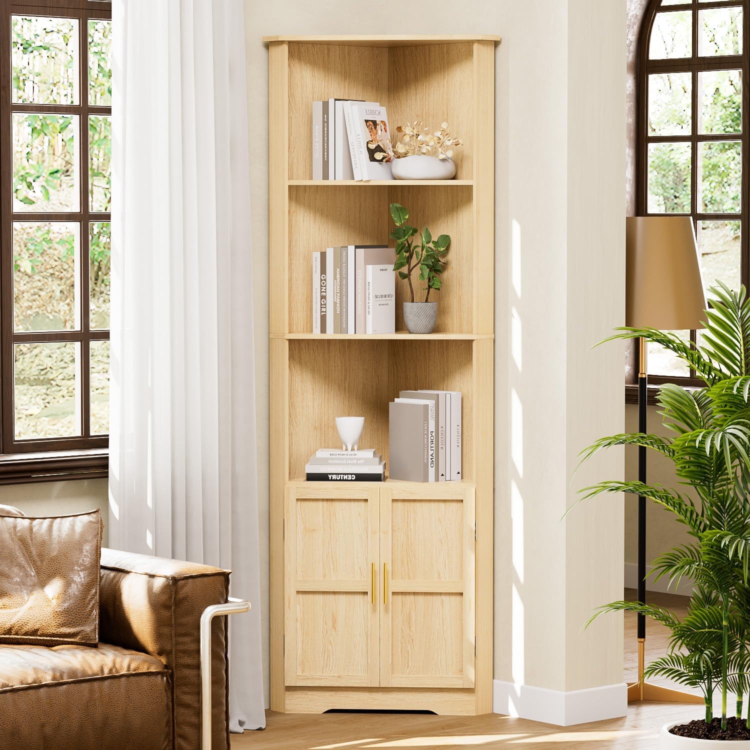 ROMMAK 67 Inch Tall Corner Cabinet with 2 Doors and Shelves