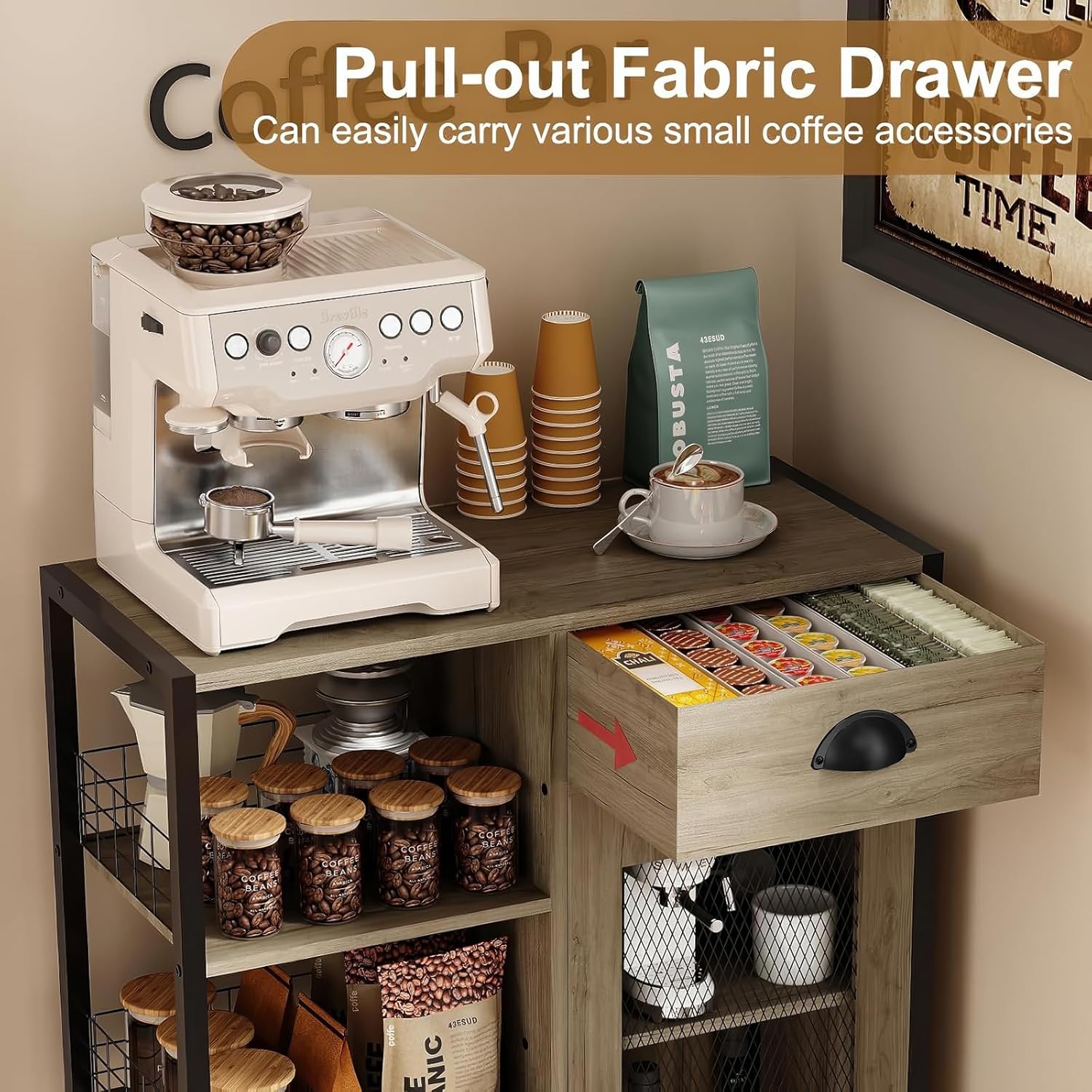 X-cosrack 3 Tier Coffee Bar Table with Storage Drawer