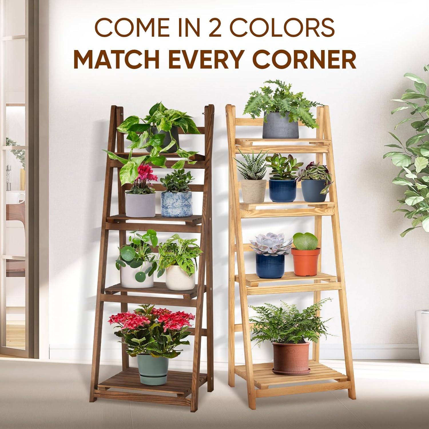 IDZO 4 Tier Wooden Ladder Shelf Storage Unit