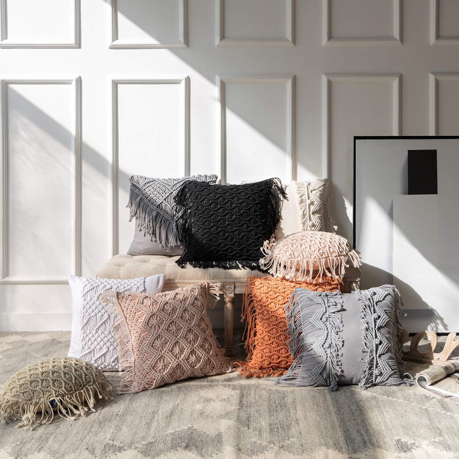 Phantoscope Cotton Boho Throw Pillow with Tassel