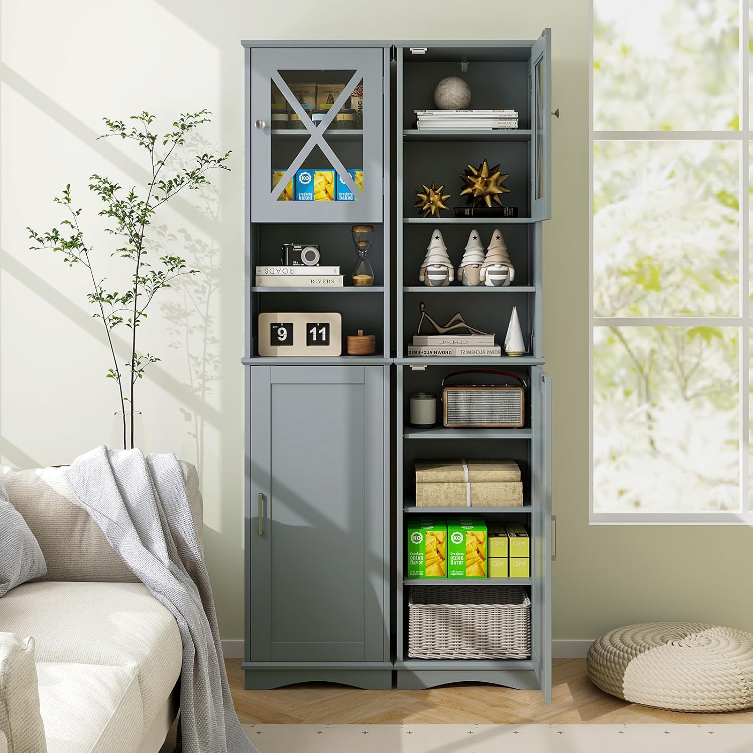 Tangkula 67 Inch Tall Bathroom Cabinet with Acrylic Doors and Adjustable Shelves