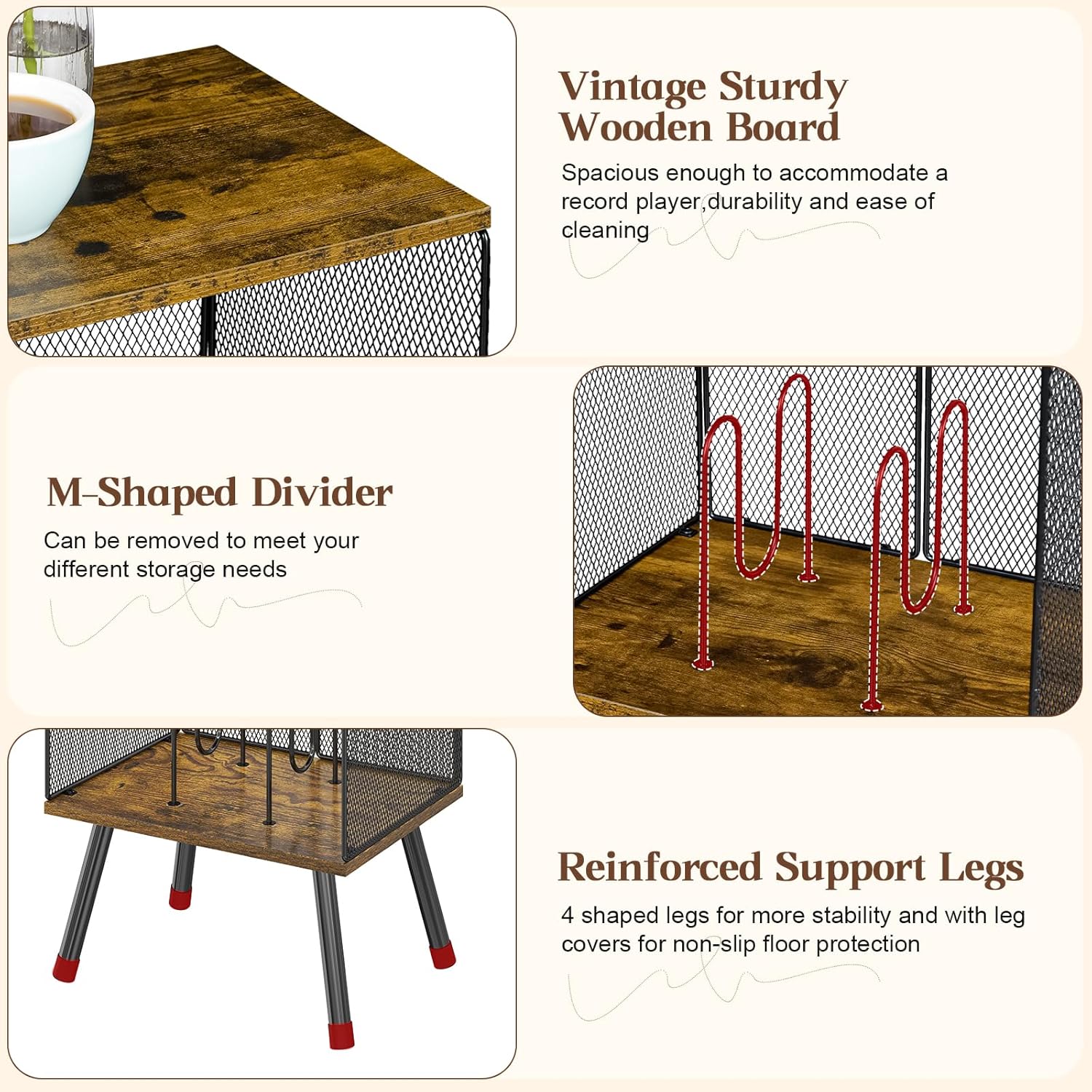 X-cosrack 3-Tier Record Player Stand with Storage
