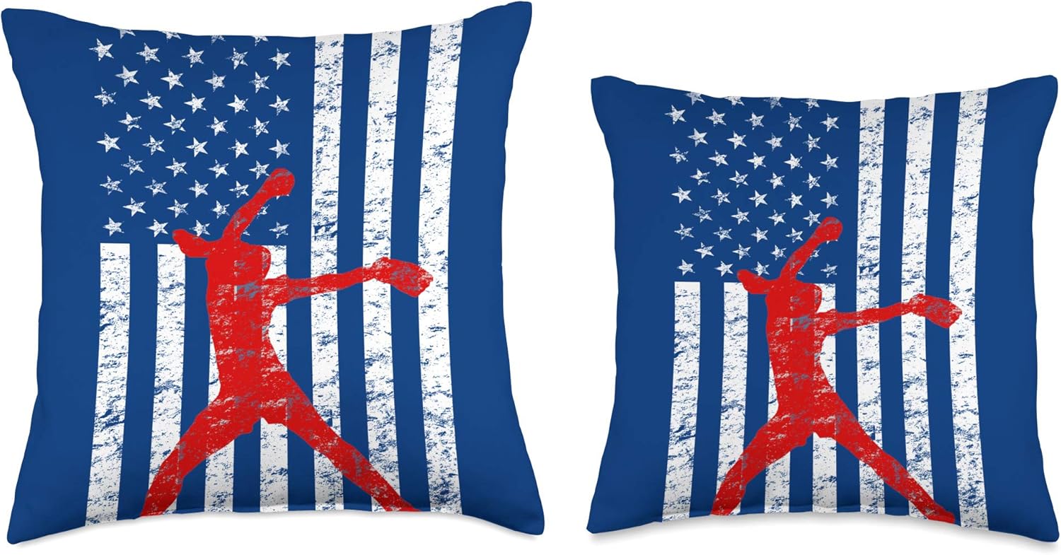 Distressed American Flag Softball Pitcher Throw Pillow