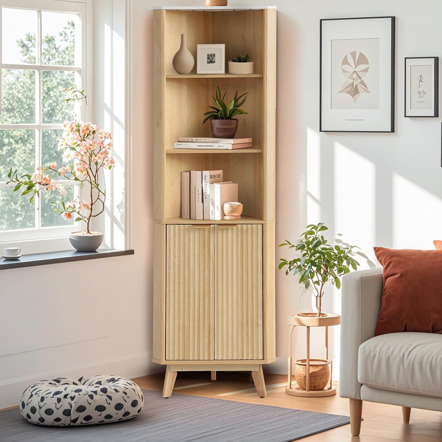 GIODIR 68 Inch Tall Fluted Corner Cabinet