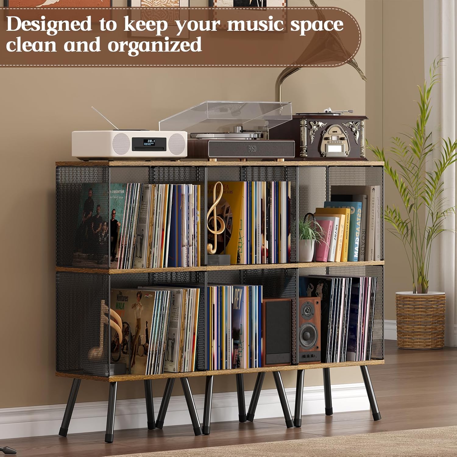 X-cosrack 3-Tier Record Player Stand with Storage