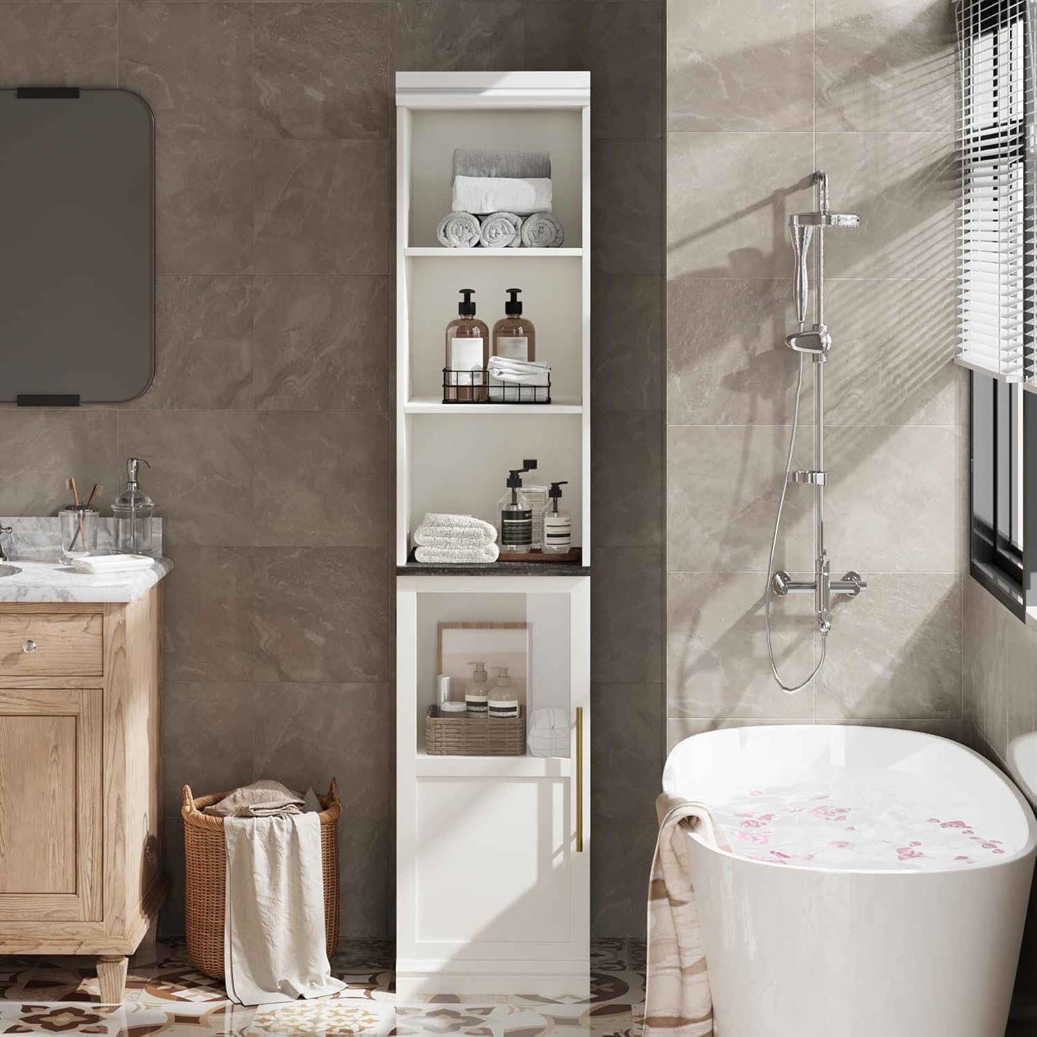 IDEALHOUSE 70 Inch Tall Narrow Bathroom Cabinet with Open Shelves