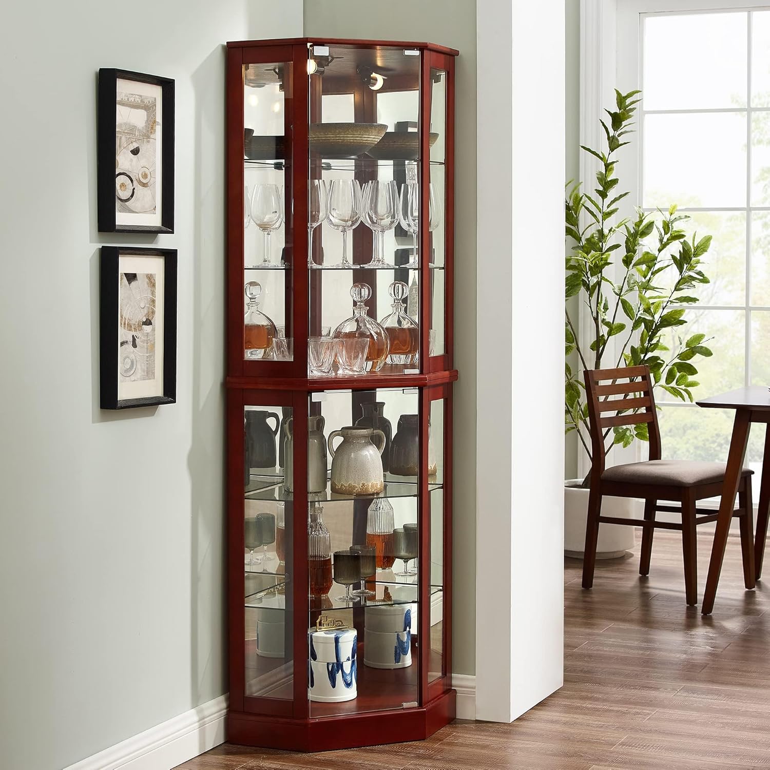 Maximize Storage 6 Shelf Corner Curio Cabinet Cherry