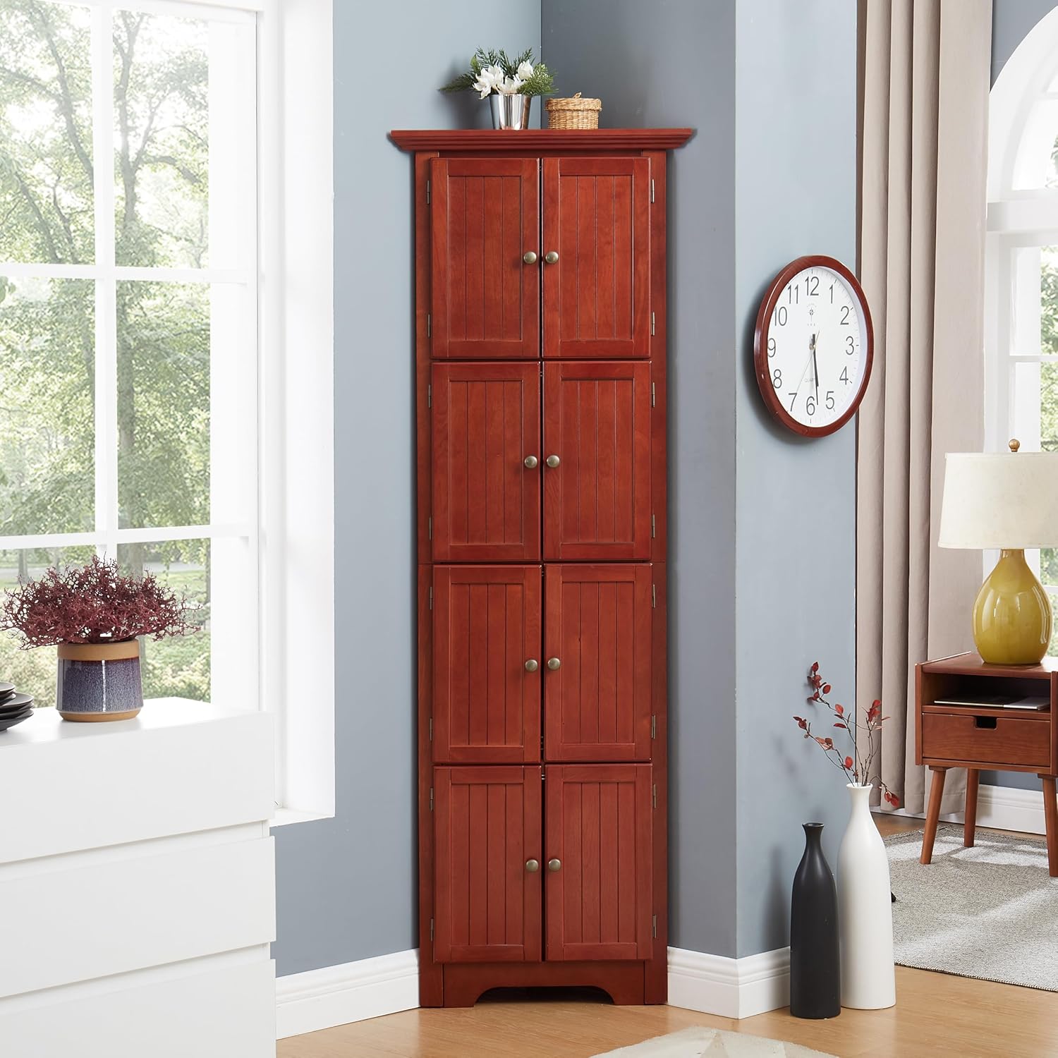 Vierniya Corner Storage Cabinet with 4-Tier Adjustable Shelves