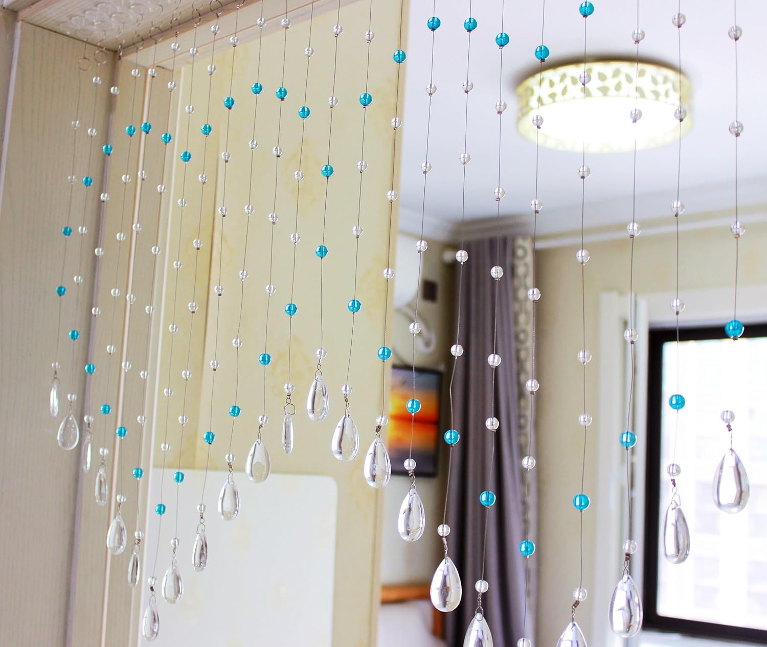 Hanging Crystal Glass Beaded Curtain 25 Strings Light Blue