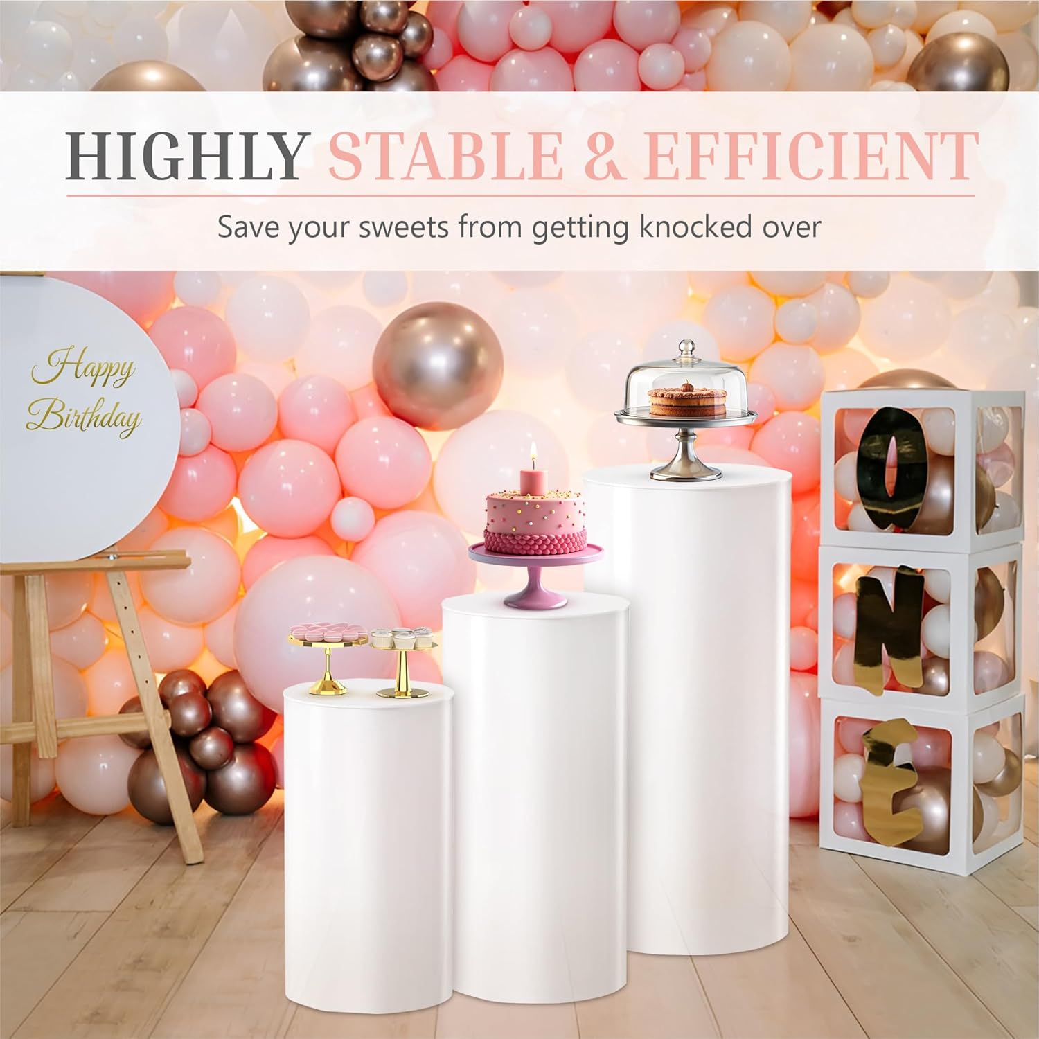 White Cylinder Pedestal Stands 3 Pieces Modern Party Decor