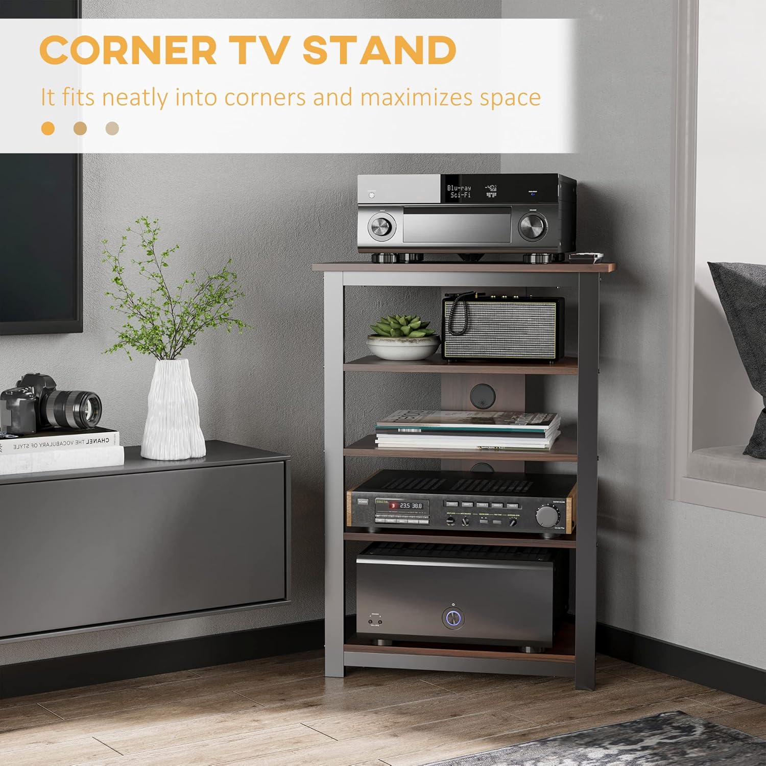 HOMCOM 4-Tier Media Stand with Cable Management Brown