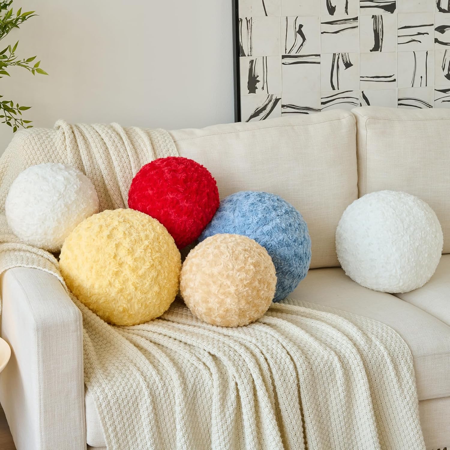 Red Mini Ball Pillow 86 Inch Decorative Round Throw Pillow for Couch