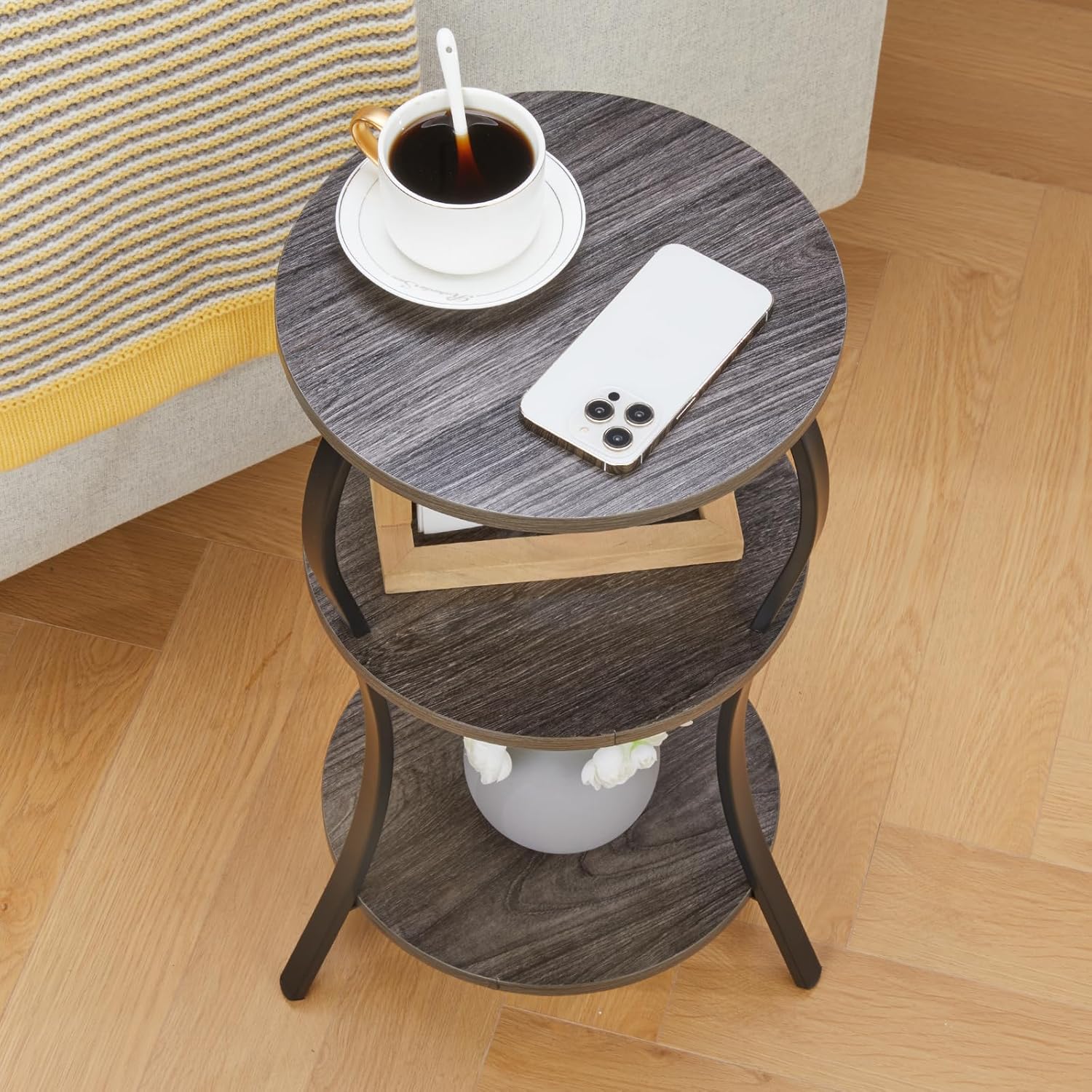 YEAKOO Vintage 3-Tier Round End Table for Small Spaces