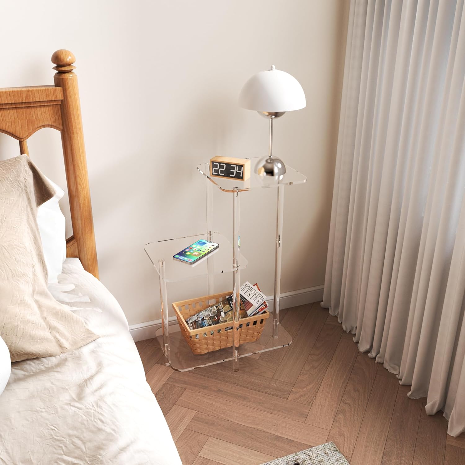 Eglaf Acrylic 3 Tier Side Table - Clear Nightstand for Bedroom Living Room Entryway